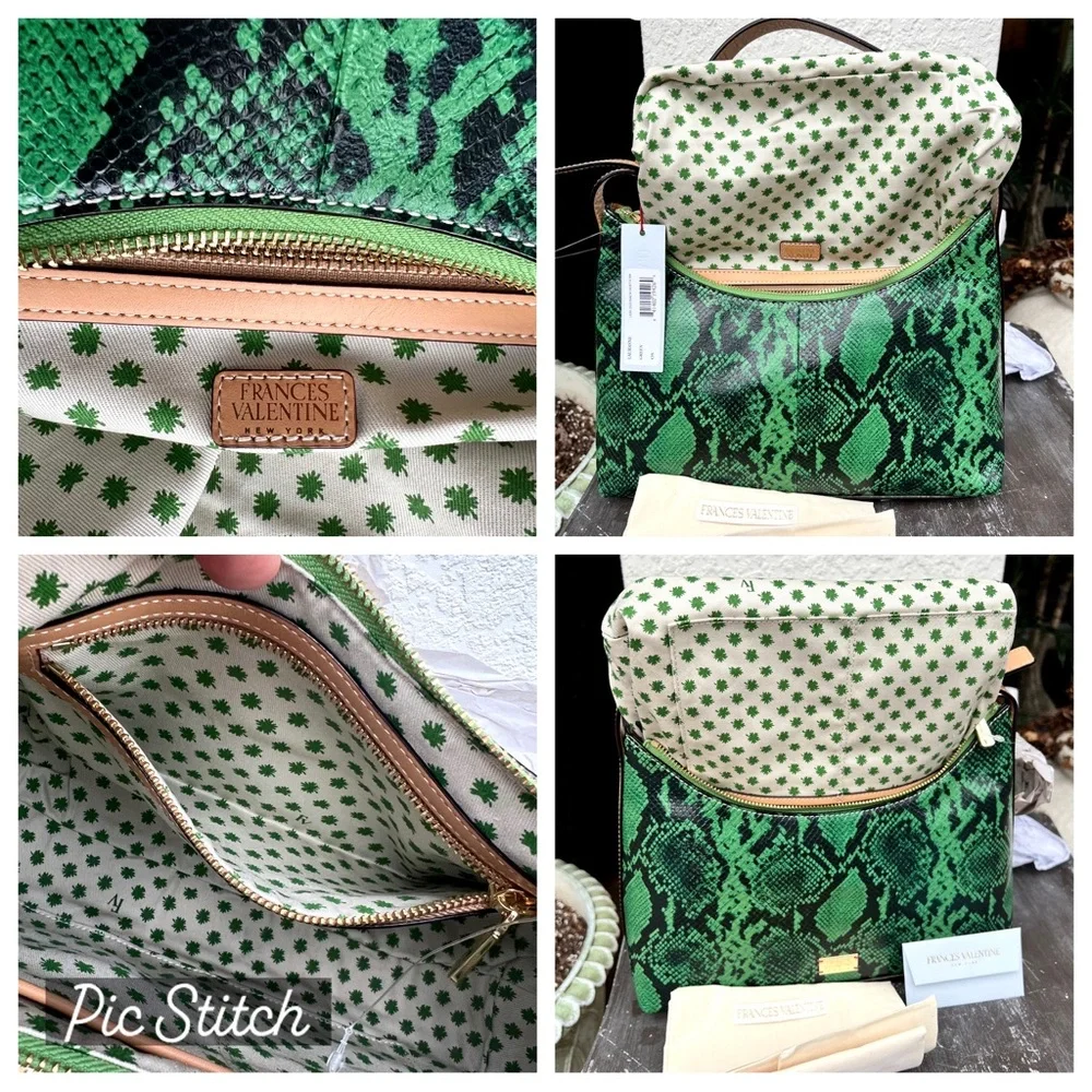 FRANCES VALENTINE Laura Solid Snake Leather hobo shoulder bag green + caramel